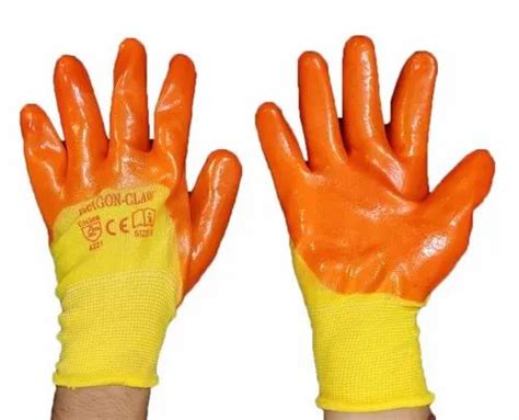 Orange And Yellow Plain PVC Safety Hand Gloves Size Large Finger