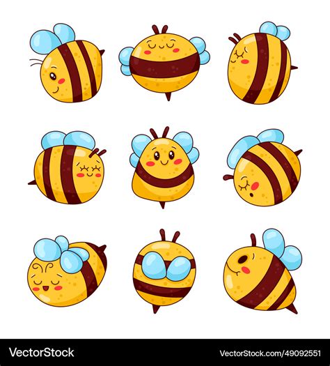 Cute Cartoon Bee Characters Honeybee Royalty Free Vector