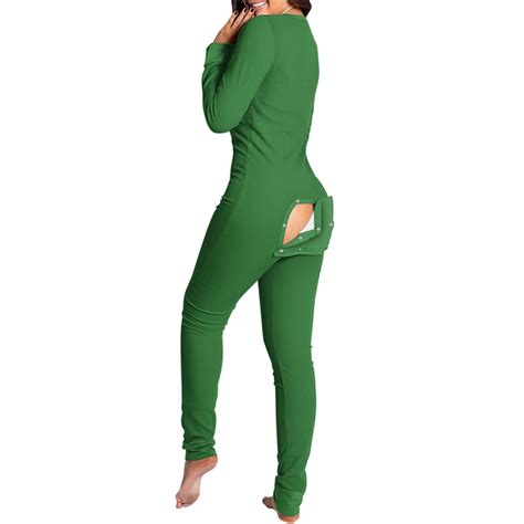 Naughty Butt Flap Pajama Onesie For Women Sexy One Piece Long Sleeve Bodysuits Cute Couple