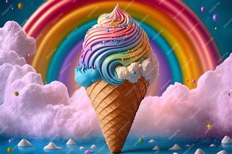 Premium Ai Image A Rainbow Ice Cream Cone With A Rainbow On It