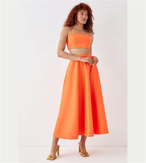 Buy Coast Structured Satin Midi Skirt In Orange Thstreet Qatar