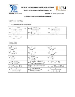 Ejercicios Propuestos De Antiderivadas Ejercicio B By