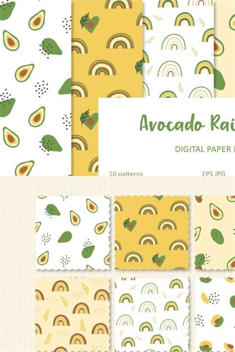 Set Of Avocado Rainbow Patterns MasterBundles