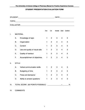 Printable Formal Presentation Evaluation Form Templates Fillable