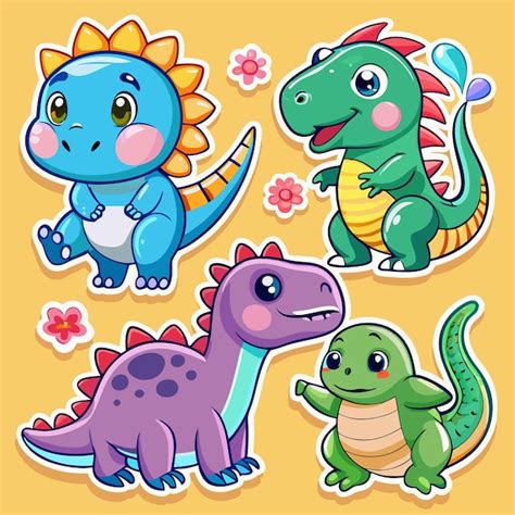 Premium Vector Cute Dinosaurs Stickers Adorable Characters For Fun
