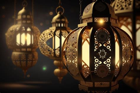 Premium AI Image A Lantern With The Lights On And The Word Ramadan On It