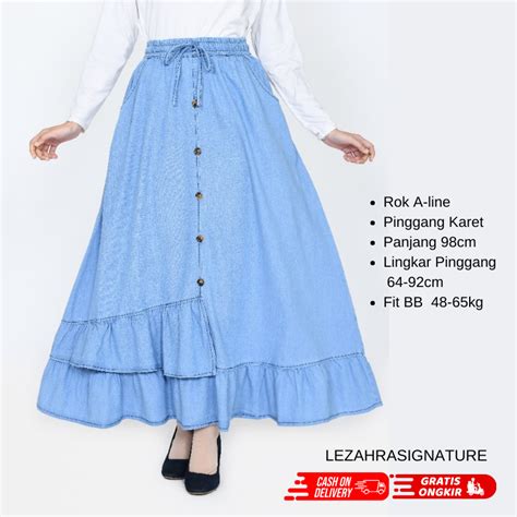 Jual Rok Jeans A Line Longskirt Denim Inayah Rempel Flare Lebar Fit L