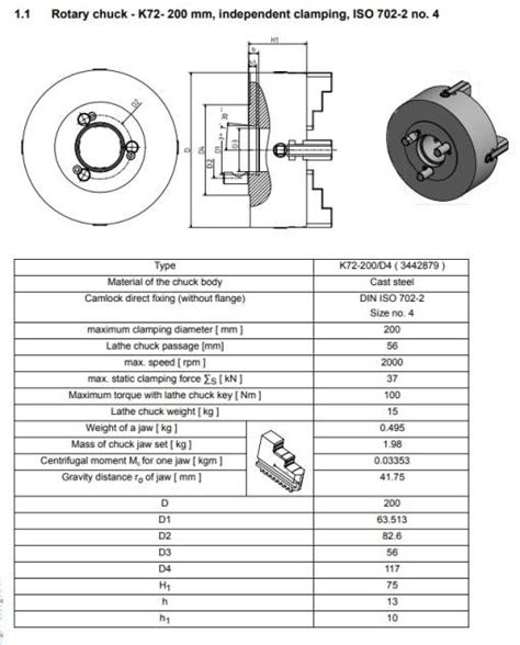 Optimum Four Jaw Lathe Chuck Cast Camlock Single Clamping Mm