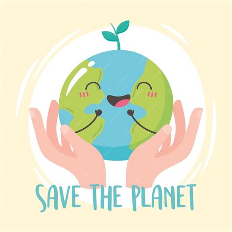 Premium Vector Save The Planet Hands Holding Cartoon Happy Earth Map