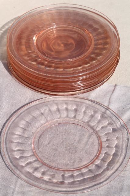 Set Of 10 Vintage Rose Pink Glass Salad Plates 1930s 40s Depression Glass