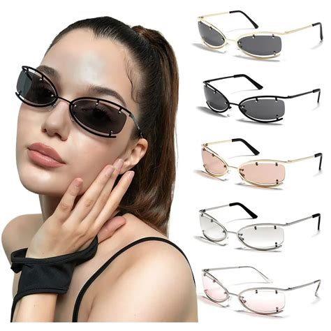 Y2k Wrap Around Sunglasses For Women And Men 2000s Punk Sunglasses Rimless Sun Glasses Goggles