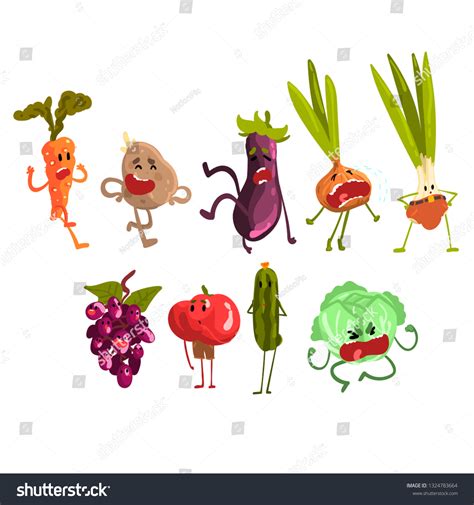 Cute Artoon Fruit Vegetables Set Eco 库存矢量图（免版税）1324783664 Shutterstock