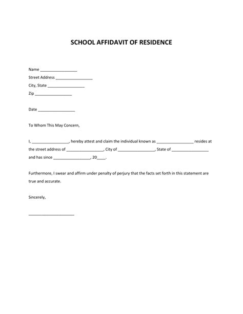 School Affidavit Of Residence