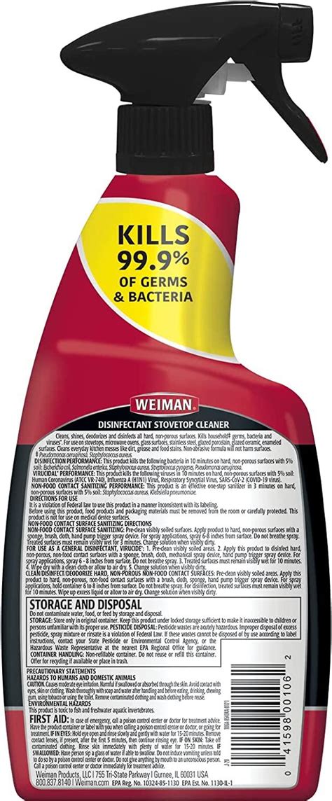 Weiman Disinfecting Stovetop Cleaner And Stainless Steel Cleaner 22 Ounce Daily Appliance