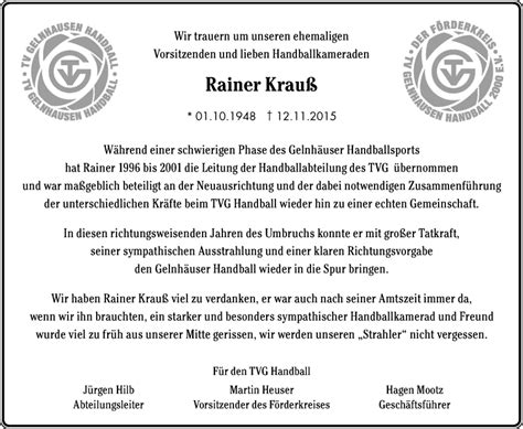 Traueranzeigen von Rainer Krauß vrm trauer de