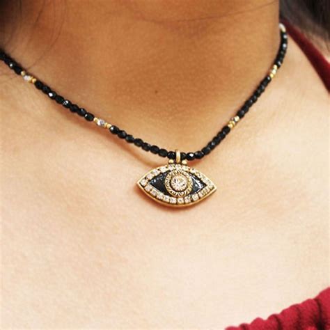 Black And Crystal Evil Eye Necklace Evil Eye Necklace Evil Eye