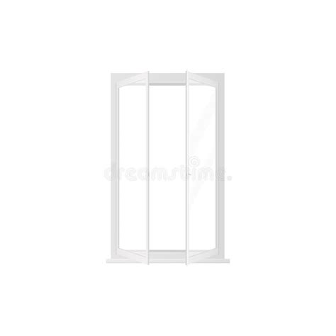 D Window With White Frame Transparent Clear Glass And Open Sashes