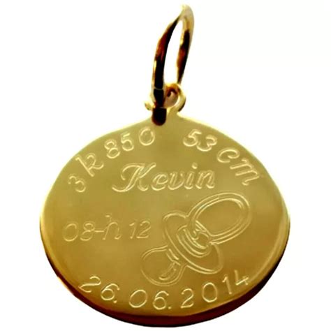 SUPERBE MÉDAILLE DE naissance plaquée or date heure poids prénom dos