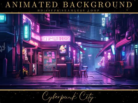 Vtuber Animated Background Cozy Lofi Ambience Neon Cyberpunk City