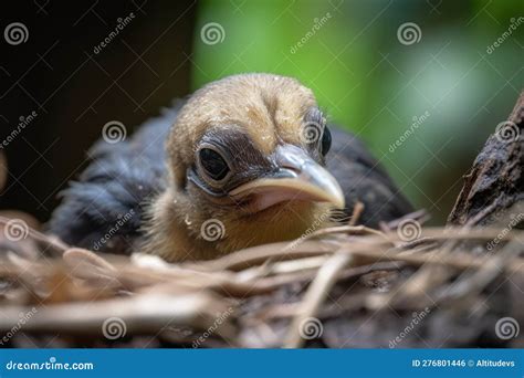 Baby Bird Peeping Out Of Nest Its Beak And Eyes Just Opened Stock