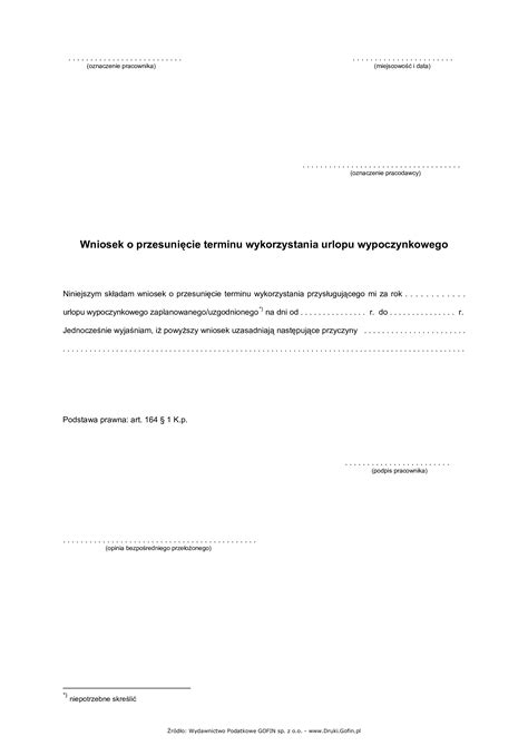 Wniosek O Przesuni Cie Terminu Wykorzystania Urlopu Wypoczynkowego