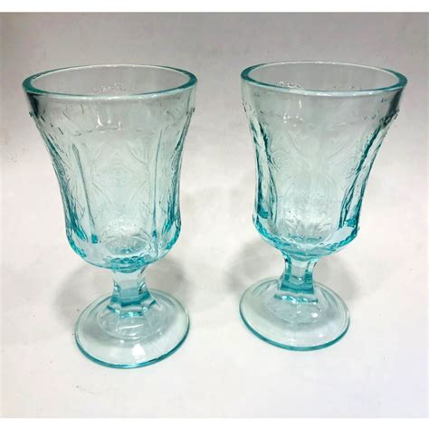 Indiana Glass Madrid Recollection Teal Water Goblets Drinking Glasses