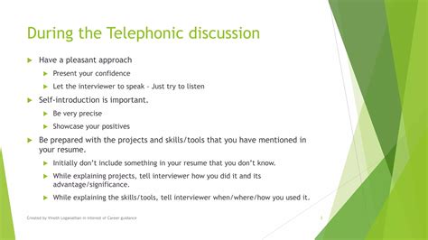 Tips on telephonic discussion with technical HR | PPT | Free Download