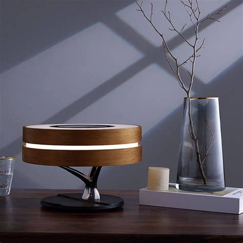 Circle Of Life Lamp With Bluetooth Speaker Wireless Charger Maple