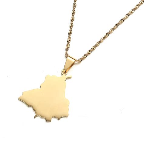 Gold Color Stainless Steel India Punjab State Map Pendant Neckalces