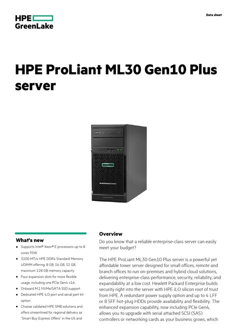 Hpe Proliant Ml30 Gen10 Plus Server