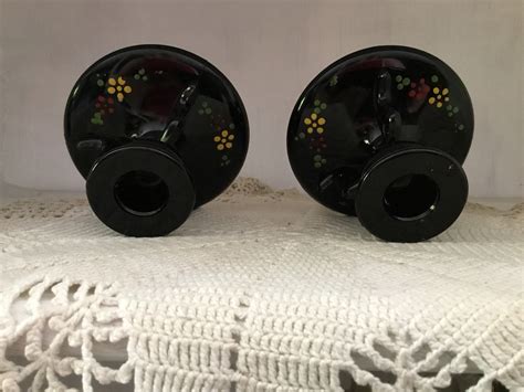 Vintage Early Black Amethyst Milk Glass Candlestick Holders Etsy