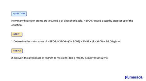 Solved How Many Hydrogen Atoms Are In G Of Phosphoric Acid