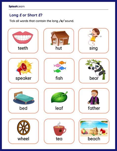 Look For Long E Words Ela Worksheets Splashlearn