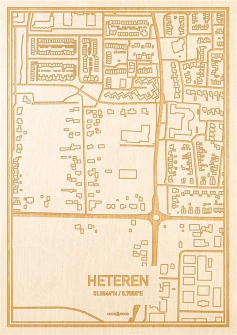 Kaart Heteren Gegraveerde Stadskaart Hood Wood Hout A4 Bol