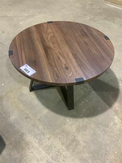 Walker Edison Round Wood And Metal Coffee Table