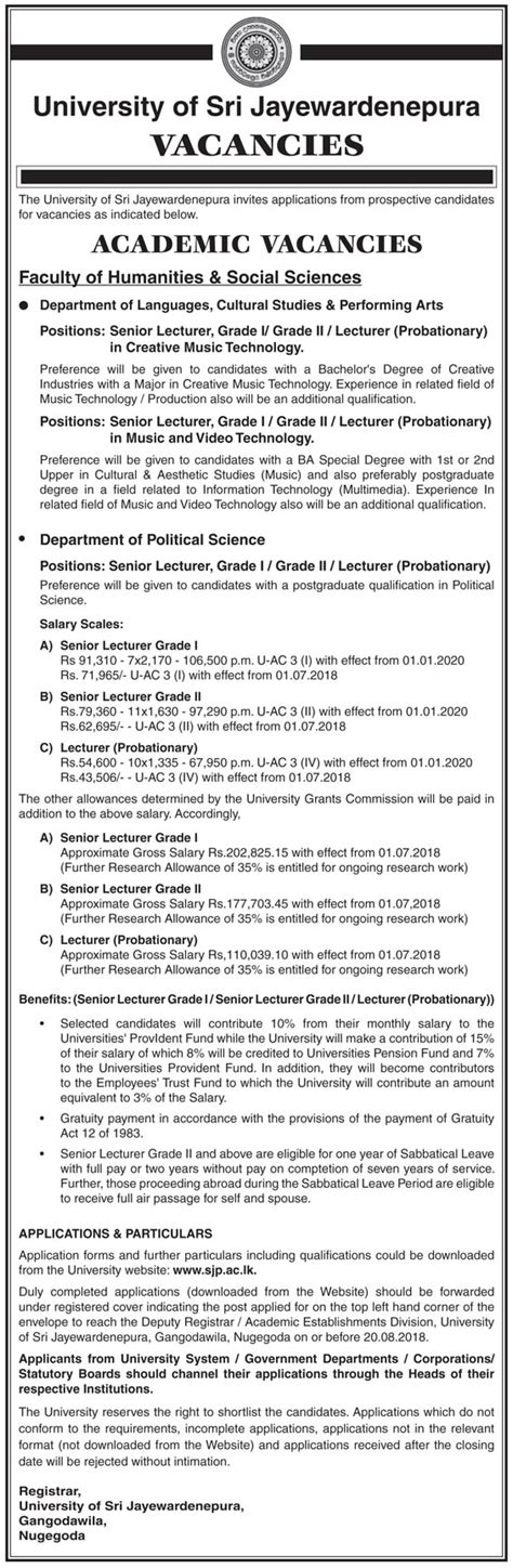 Senior Lecturer Grade I II Lecturer Probationary Faculty Of