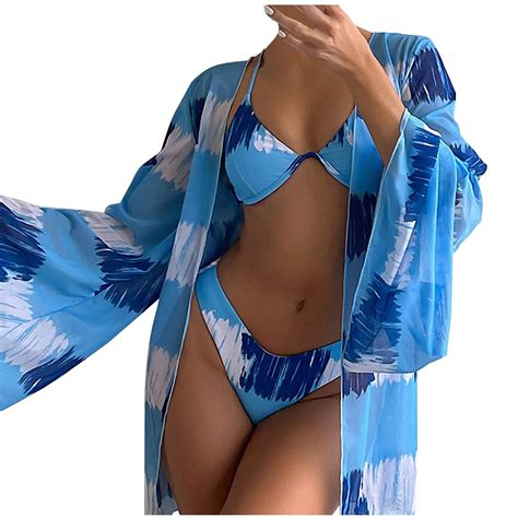 Wreesh Womens Piece Swimsuits Tropical Print Bikini Set With Kimono