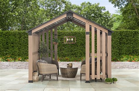 Sunjoy Outdoor Patio Pavilion Metal Hardtop Wooden Gazebo Kit For Sale Golden Bull Marketing