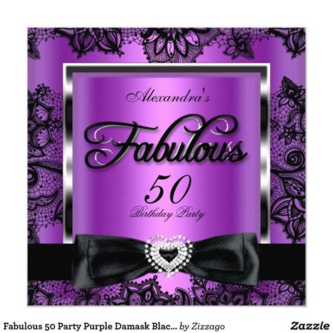 Fabulous 50 Party Purple Damask Black Lace Card 50th Birthday Party