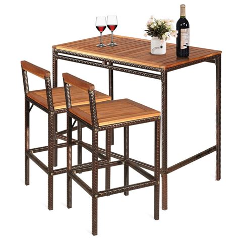 Pieces Patio Rattan Wicker Bar Dining Furniture Set Costway