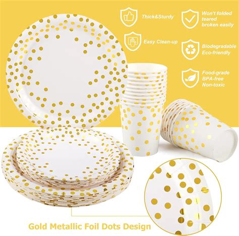 Gold Dot Disposable Paper Plate Dinnerware Sets Severs Guests