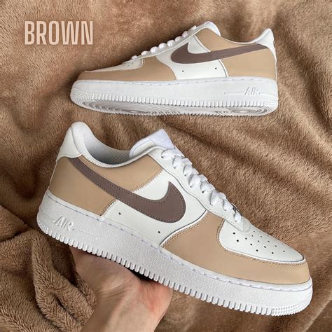 Nike Air Force 1 Custom Sneakers Beige Brown Etsy