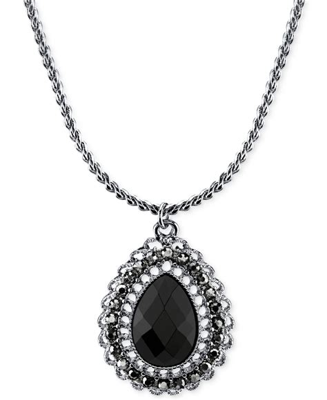 2028 Silver Tone Black Stone Teardrop Pendant Necklace In Silver Lyst