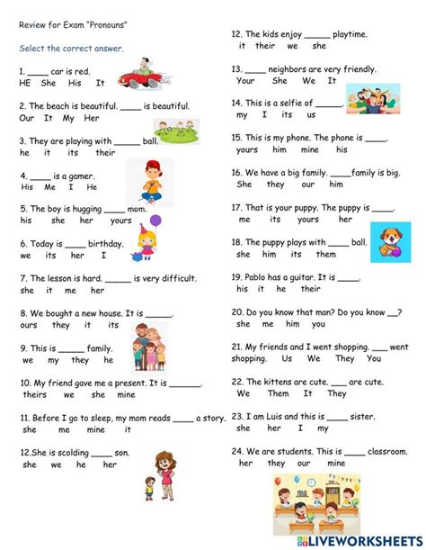 Subject Pronouns Object Pronouns Possessive Pronouns And Possessive Adjectives Online Activ