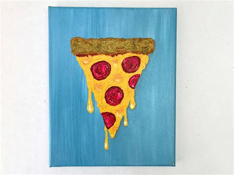 Pepperoni Pizza Painting With Glitter Original 8x10 Canvas Art Food