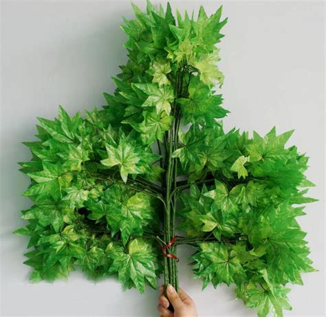 12pcs Lot 60cm Length Green Maple Leaf Tree Leaf Leaves Artificial Silk