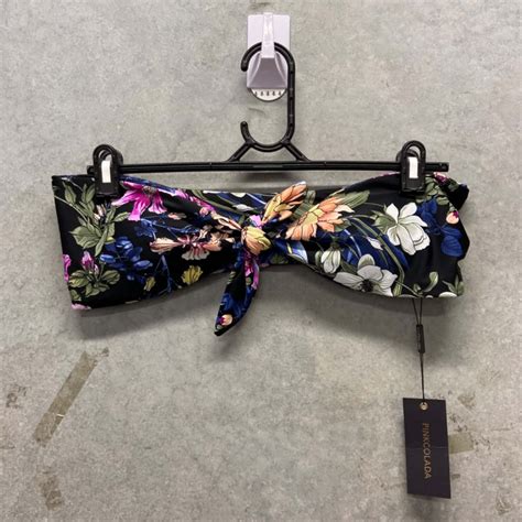 Pinkcolada Womens Bonita Bikini Top Size S Black Floral