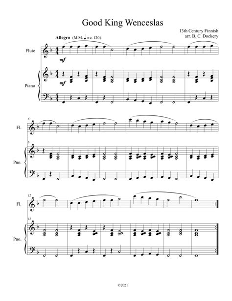 Good King Wenceslas Flute Solo With Piano Accompaniment Arr B C