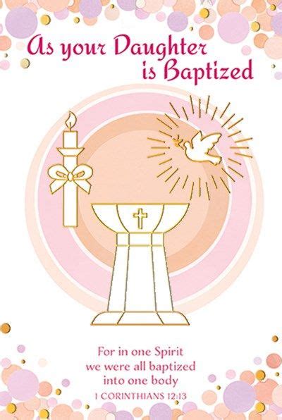 The Front Of This Card Features Images Of Baptism In Pink And Peach