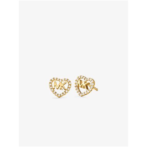 MICHAEL KORS KORS LOVE HEART LOGO STUD EARRINGS WITH CUBIC ZIRCONIA